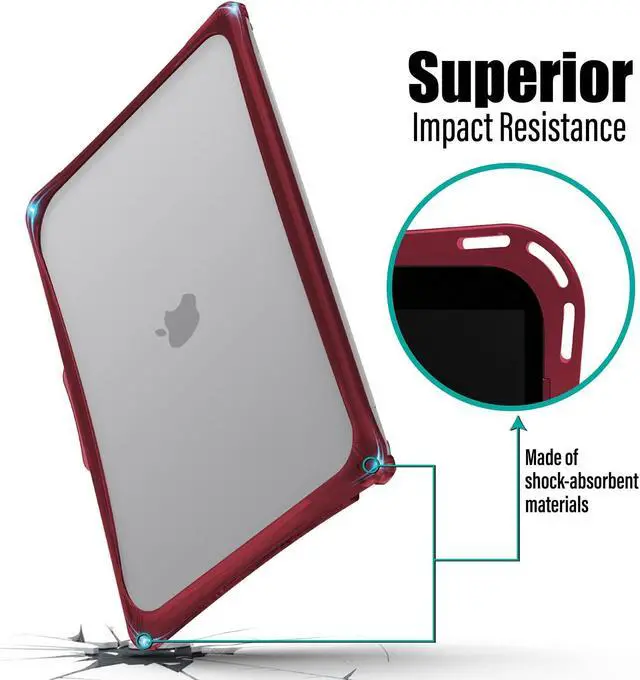 Alt view image 3 of 5 - IBENZER Hexpact Compatible with New MacBook Air 13 Inch Case 2022 2021 2020 M1 A2337 A2179 A1932, Heavy Duty Case with Keyboard Cover&Screen Film&Screen Lock for Mac Air 13, Wine Red, AT13-WR+2
