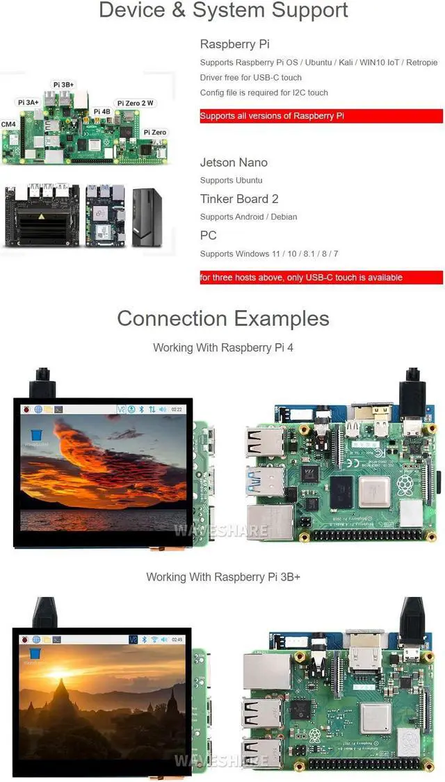 Alt view image 4 of 5 - Waveshare 3.5inch HDMI LCD, Compatible with Raspberry Pi 5/4B/3B/Zero/Zero W/Zero 2W/Pico/Pico W/Pico WH, Capacitive Touch IPS LCD Display, 640×480, Audio Jack