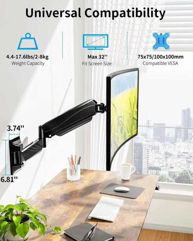 Alt view image 2 of 5 - MOUNTUP Single Monitor Wall Mount Bundle with Dual Monitor and Laptop Desk Mount for VESA Bracket 75x75mm/100x100mm