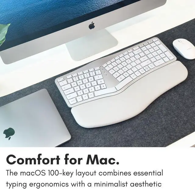 Alt view image 2 of 5 - Macally Backlit Bluetooth Ergonomic Keyboard for Mac - Sculpted for Comfort - Wireless Ergonomic Keyboard (100-Key MacOS Layout) - Rechargeable Split Ergo for MacBook Pro/Air, iMac, iPad, Apple