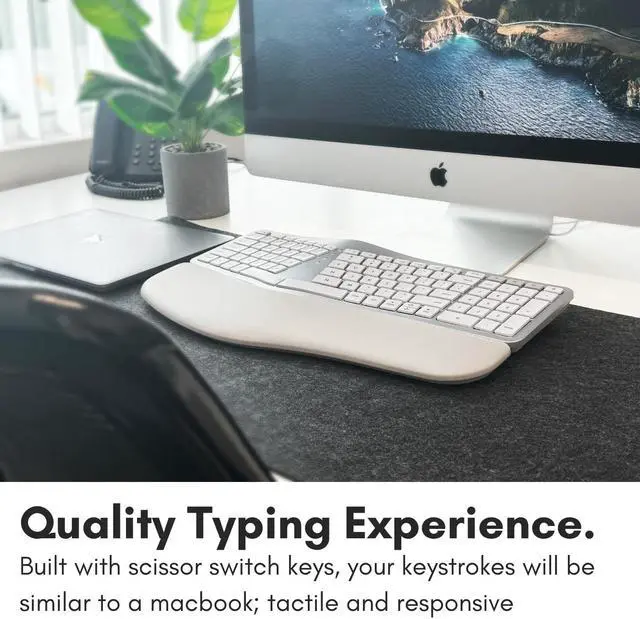 Alt view image 5 of 5 - Macally Backlit Bluetooth Ergonomic Keyboard for Mac - Sculpted for Comfort - Wireless Ergonomic Keyboard (100-Key MacOS Layout) - Rechargeable Split Ergo for MacBook Pro/Air, iMac, iPad, Apple