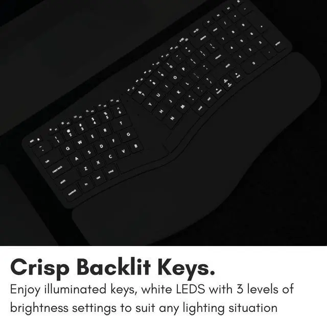 Alt view image 4 of 5 - Macally Backlit Bluetooth Ergonomic Keyboard for Mac - Sculpted for Comfort - Wireless Ergonomic Keyboard (100-Key MacOS Layout) - Rechargeable Split Ergo for MacBook Pro/Air, iMac, iPad, Apple