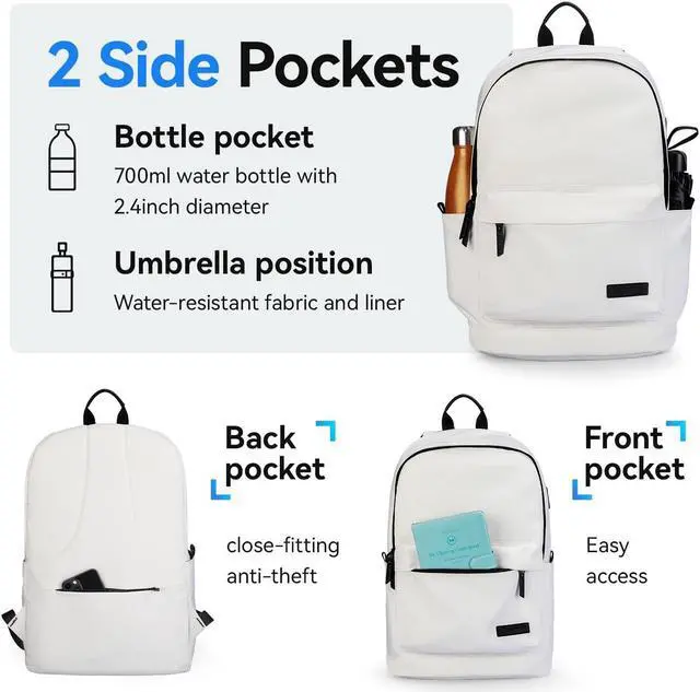 Alt view image 3 of 5 - Muzee School Backpack Lightweight Travel Daypack Student Rucksack Laptop Backpack For 15.6 Inch Laptop (off white)