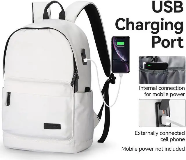 Alt view image 5 of 5 - Muzee School Backpack Lightweight Travel Daypack Student Rucksack Laptop Backpack For 15.6 Inch Laptop (off white)