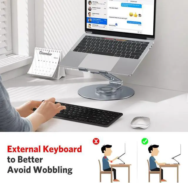 Alt view image 2 of 5 - OMOTON Adjustable Laptop Stand with 360 Rotating Base, Ergonomic Laptop Riser for Collaborative Work, Dual Rotary Shaft Fully Foldable for Easy Storage, Fits All Laptops up to 16 inches, CoolGrey