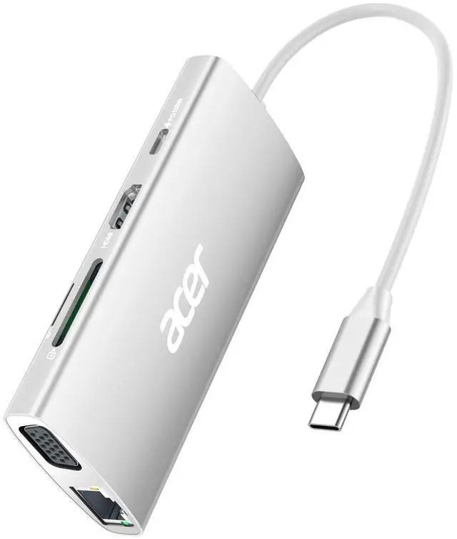 Main image of Acer USB C Hub with 4K HDMI, 9-in-1 USB C to Ethernet Adapter, 5Gbps USBA 3.0 Docking Station, VGA Splitter, SD Card Reader, PD 100W Charging for MacBook, Acer, Laptops, Surface and More (Silver)