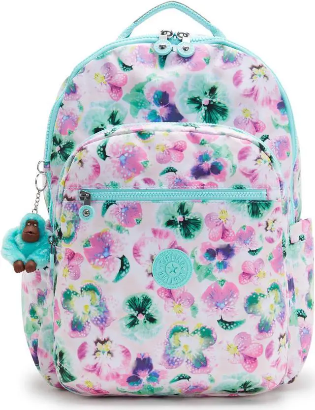 Main image of Kipling Seoul Extra Large Printed 17" Laptop Backpack Aqua Blossom