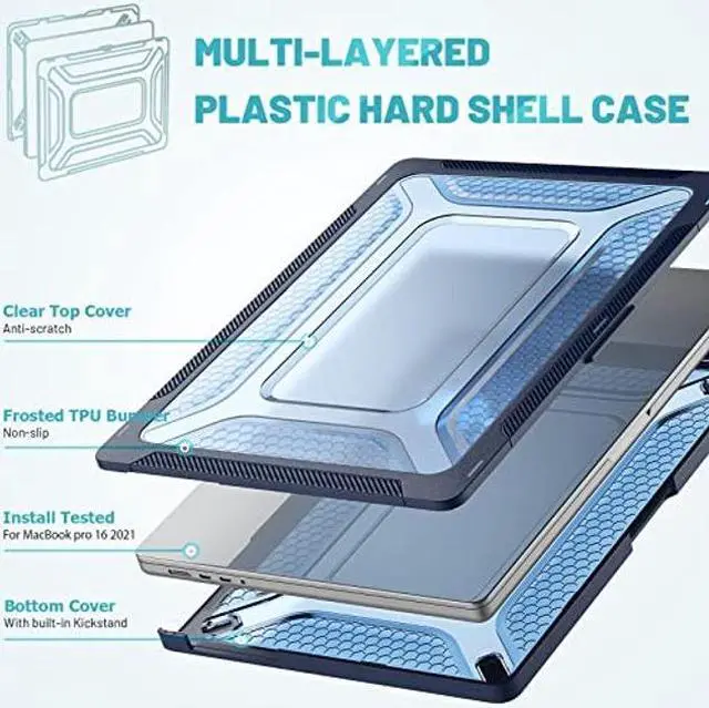 Alt view image 2 of 5 - Batianda Shockproof Case for New M4 MacBook Pro 16 inch 2024 2023 2021 M3 M2 Pro Max Chip,Honeycomb Surface Design Durable Protective Hard Shell with TPU Bumper and Fold Stand & Keyboard Cover, Navy