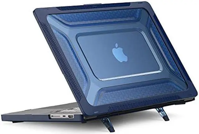 Alt view image 3 of 5 - Batianda Shockproof Case for New M4 MacBook Pro 16 inch 2024 2023 2021 M3 M2 Pro Max Chip,Honeycomb Surface Design Durable Protective Hard Shell with TPU Bumper and Fold Stand & Keyboard Cover, Navy