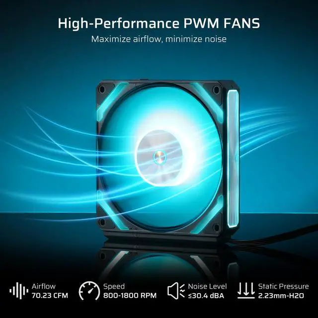 Alt view image 4 of 5 - LTC CF-121D 120mm PC Case Fan, Daisy-Chain Connection, 5V 3Pin ARGB Lighting, 4 Pin PWM Case Fan, for Radiator/Computer Case Cooling, 120x120x25mm, 3 Pack, Black