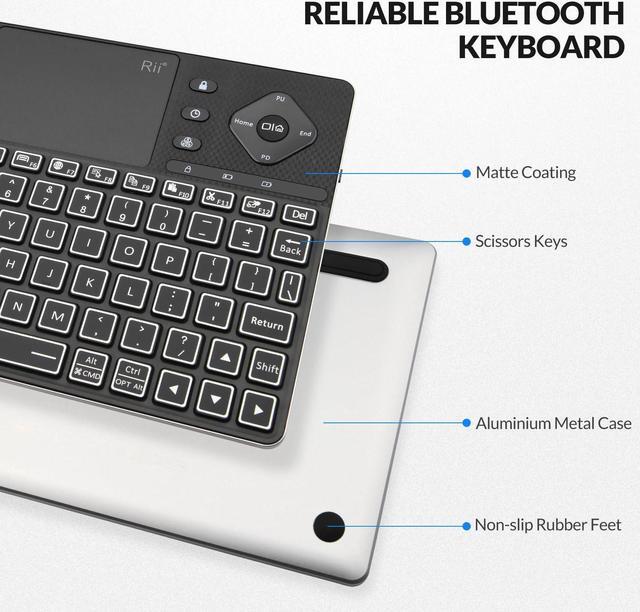 Alt view image 5 of 5 - Rii Wireless K16 Bluetooth Keyboard with Touchpad - Rechargeable RGB Backlit - Compact Multimedia Keyboard for Android TV, Projector, Smart TV, Tablet, iPad, PC, Laptop