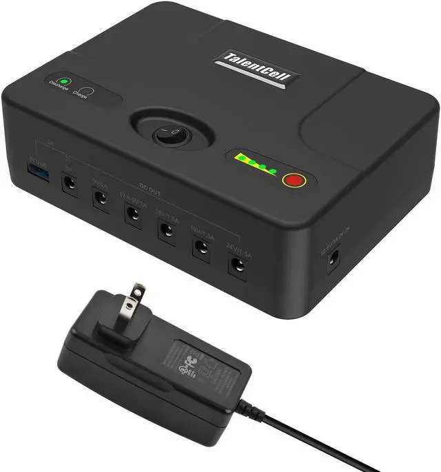 Main image of TalentCell Mini UPS Uninterrupted Power Supply, 3.7V/26400mAh 97.68Wh DC 24/19/15/12/9/5V Lithium ion Battery Pack, Multiple Output for Wireless Router, Modem, LED Light, CCTV Camera and More