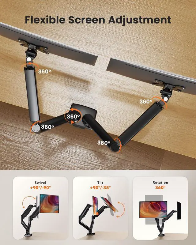 Alt view image 4 of 5 - Adjustable Dual Monitor Stand, Sturdy Steel Dual Monitor Arm