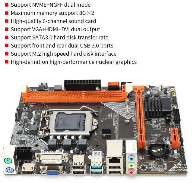 Alt view image 2 of 5 - Desktop Motherboard, LGA 1155 DDR3 Computer Desktop Mainboard for B75, 3 x SATA2.0 Interface, Support VGAHDMIDVI Output