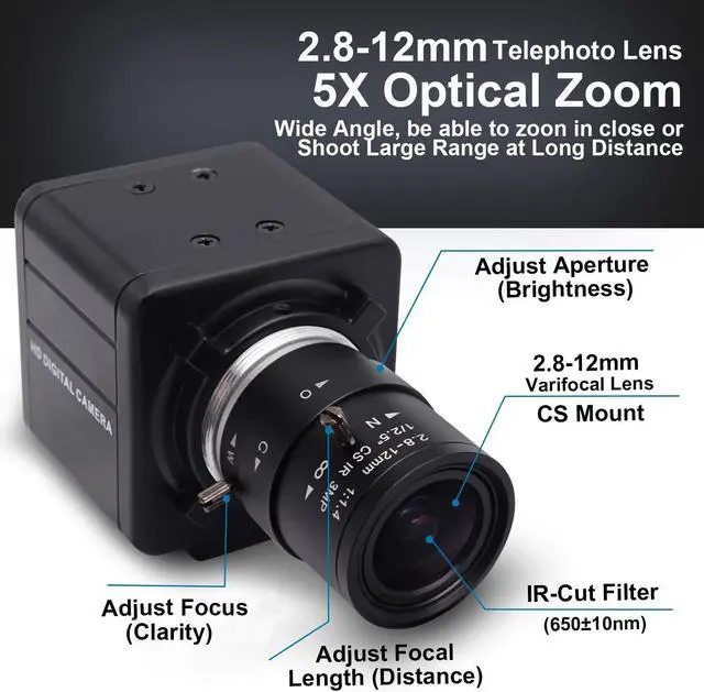 Alt view image 3 of 5 - SVPRO USB Camera with Zoom 2.8-12mm Varifocal Lens Webcam CMOS OV2710 High Frame Rate 100fps USB with Camera Full HD 1080P Mini Camera UVC Compliant for Laptop/Desktop,Drive Free Web Camera