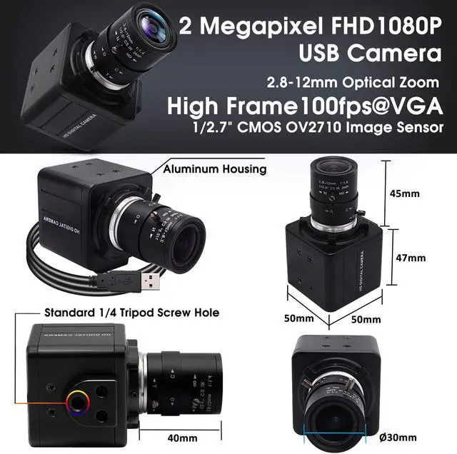 Alt view image 4 of 5 - SVPRO USB Camera with Zoom 2.8-12mm Varifocal Lens Webcam CMOS OV2710 High Frame Rate 100fps USB with Camera Full HD 1080P Mini Camera UVC Compliant for Laptop/Desktop,Drive Free Web Camera