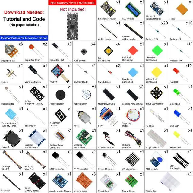 Alt view image 2 of 5 - Freenove Ultimate Starter Kit for Raspberry Pi Pico 1 2 W (Not Included), 767-Page Detailed Tutorial, 220 Items, 119 Projects, Python C Java Code