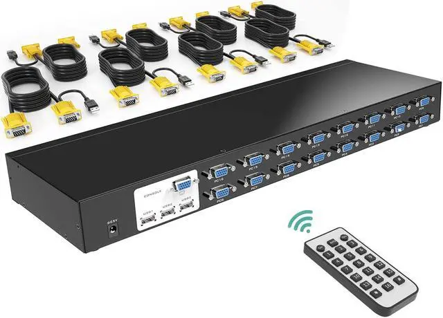 Alt view image 2 of 5 - MT-VIKI 16 Port VGA KVM Switch+ 2 Packs 10ft 2-in-1 USB VGA KVM Cable