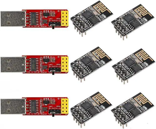 Main image of Wishiot ESP8266 ESP-01S 4MB Serial WiFi Wireless Transceiver Module 6pcs + CH340G Programmer USB to ESP-01 Wireless Adapter Module 3pcs