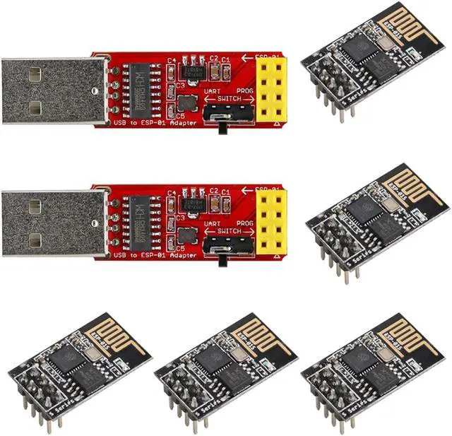 Alt view image 3 of 5 - Wishiot ESP8266 ESP-01S 4MB Serial WiFi Wireless Transceiver Module 6pcs + CH340G Programmer USB to ESP-01 Wireless Adapter Module 3pcs