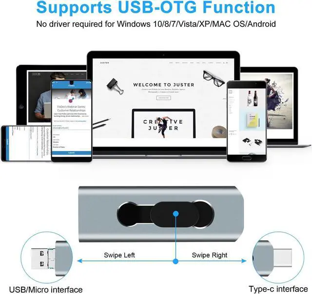 Alt view image 3 of 5 - 3-in-1 512GB Flash Drive, USB 3.0 Flash Drive for Android Phones/Tablets/PC/Mac, OTG External Data Storage Thumb with 3 Ports (USB C, microUSB, USB-A) for Samsung Galaxy and More