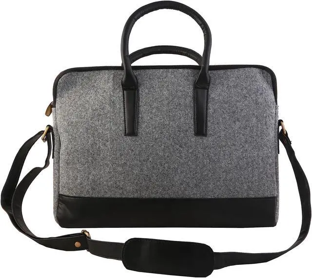 Mysa Grey Felt Vegan Leather Slim Vintage Messenger Crossbody