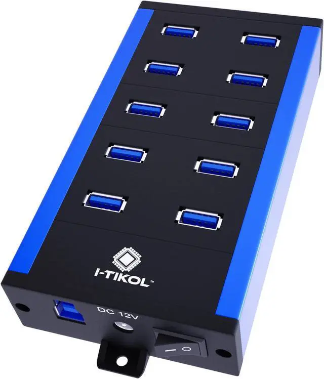 Main image of 10 Ports Powered USB Hub - USB 3 0 Hub - USB Expander Hub 12V 5A 60W 2.4mA Power Adapter - up to 5Gbps High-Speed USB Splitter - Aluminum Alloy Multiple USB Port Hub for Laptop Phone Tablet PC