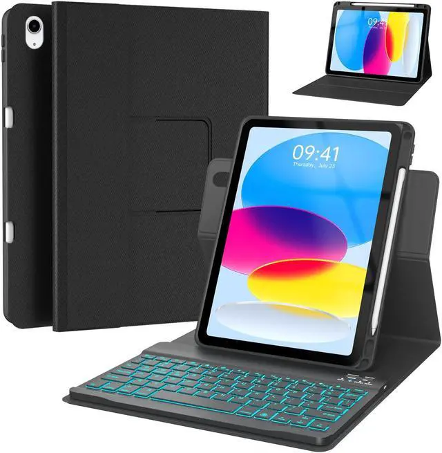 Main image of BLUTLOTUS Keyboard Case for iPad 10th Generation 2022 10.9 inch,360deg Rotatable Keyboard Case with Pencil Holder, 7 Color Backlit Detachable Bluetooth Keyboard,Smart Folio Tablet Cover (Black)