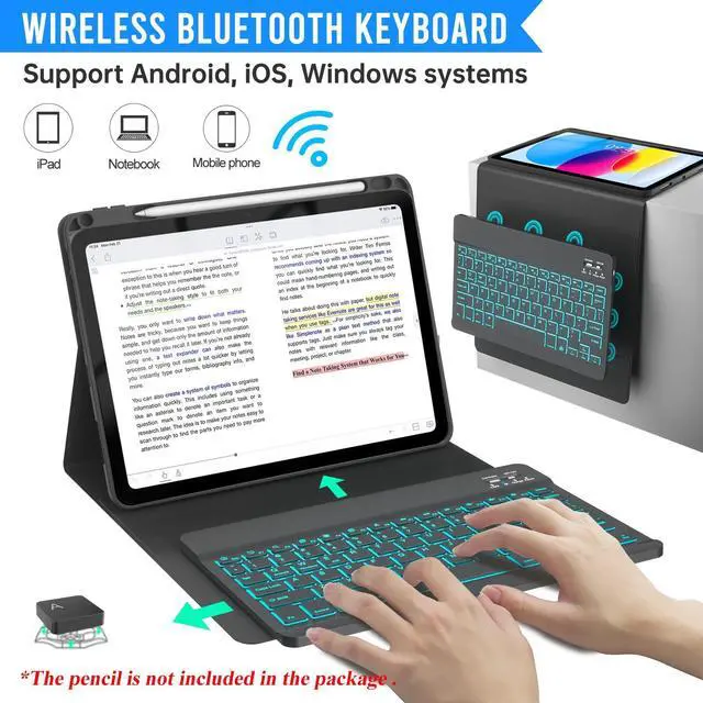 Alt view image 4 of 5 - BLUTLOTUS Keyboard Case for iPad 10th Generation 2022 10.9 inch,360deg Rotatable Keyboard Case with Pencil Holder, 7 Color Backlit Detachable Bluetooth Keyboard,Smart Folio Tablet Cover (Black)