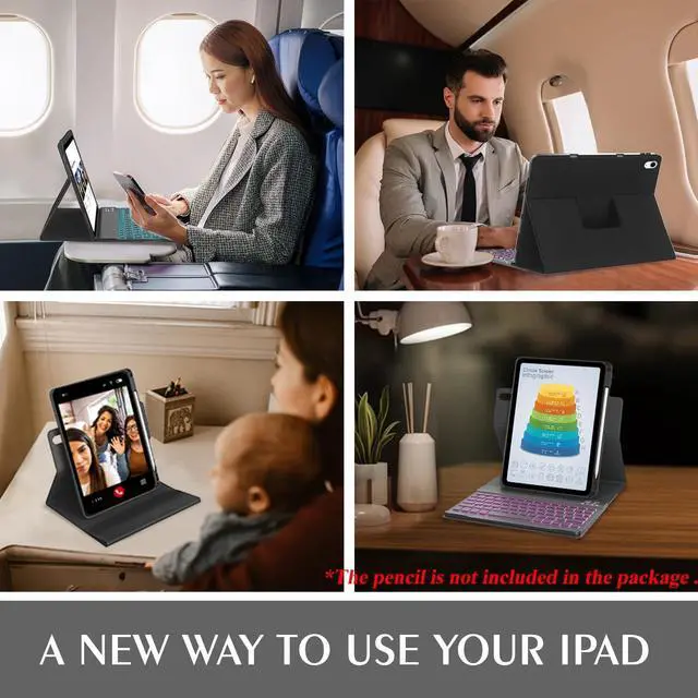 Alt view image 5 of 5 - BLUTLOTUS Keyboard Case for iPad 10th Generation 2022 10.9 inch,360deg Rotatable Keyboard Case with Pencil Holder, 7 Color Backlit Detachable Bluetooth Keyboard,Smart Folio Tablet Cover (Black)