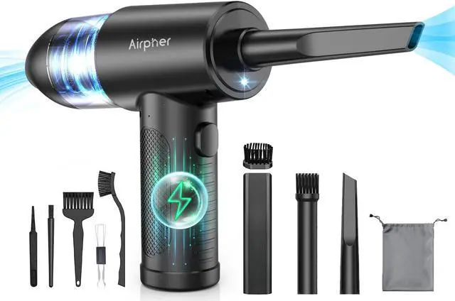 Main image of Compressed air Duster, 3 Gear Adjustable 70000RPM Electric Air Duster & Vacuum Cleaner 2 in 1 with LED Light, Cordless air Blower for Computer Keyboard Car Cleaning 7600mAh Rechargeable Dust Remover