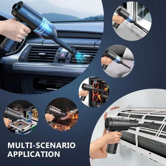 Alt view image 3 of 5 - Compressed air Duster, 3 Gear Adjustable 70000RPM Electric Air Duster & Vacuum Cleaner 2 in 1 with LED Light, Cordless air Blower for Computer Keyboard Car Cleaning 7600mAh Rechargeable Dust Remover