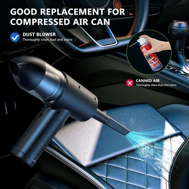 Alt view image 4 of 5 - Compressed air Duster, 3 Gear Adjustable 70000RPM Electric Air Duster & Vacuum Cleaner 2 in 1 with LED Light, Cordless air Blower for Computer Keyboard Car Cleaning 7600mAh Rechargeable Dust Remover