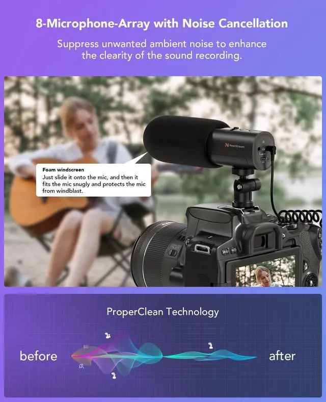 Alt view image 2 of 5 - NUROUM AM10B Microphone, 15H Battery Life, Multi-Patterns, Noise Cancellation, USB Plug & Play