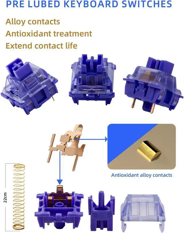 Alt view image 4 of 5 - Gateron CJ Switches for Mechanical Gaming Keyboard Custom 45gf 50gf Pom Series 3 Pin pre lubed Linear Silent Keyboard Switches (Dark blue70PCS)