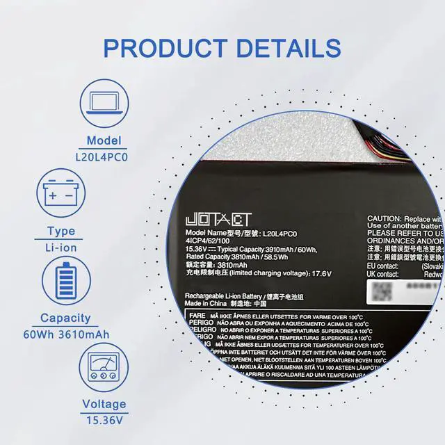 Alt view image 2 of 4 - JOTACT L20L4PC0 L20C4PC0 Laptop Battery Compatible with Lenovo Ideapad Gaming 3-15ACH6 Legion 5-15ITH6 15ACH6A 15ACH6H 15ITH6H 15ACH6 Series 5B11B48816 L20D4PC0 5B11B48819 L20C4PC0 5B11B48827 15.36V