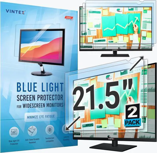 Main image of 21.5 inch Anti-Glare Blue Light Blocking Screen Protector Panel for 16:9 Widescreen Computer Monitor and Laptop - PC Anti-UV Eye Protection Filter Film - Anti-Scratch Diagonal Frame Shield [2 Pack]