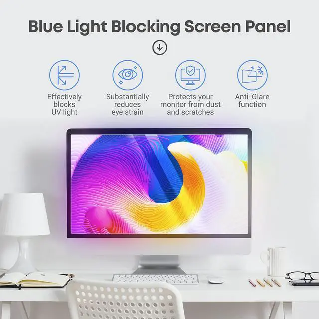 Alt view image 3 of 5 - 21.5 inch Anti-Glare Blue Light Blocking Screen Protector Panel for 16:9 Widescreen Computer Monitor and Laptop - PC Anti-UV Eye Protection Filter Film - Anti-Scratch Diagonal Frame Shield [2 Pack]