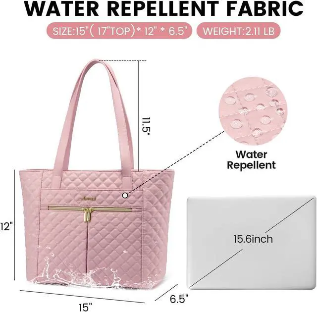 Alt view image 3 of 5 - LOVEVOOK Laptop Bag for Women 15.6 inch,Diamond Quilted Work Womens Laptops Tote Bag Computer Shoulder Bags,Stylish Travel Tote Bag Laptop Purse Case Briefcase Handbag with Clutch Purse,Pink