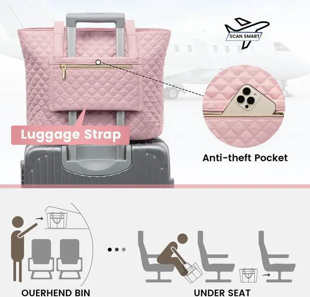 Alt view image 5 of 5 - LOVEVOOK Laptop Bag for Women 15.6 inch,Diamond Quilted Work Womens Laptops Tote Bag Computer Shoulder Bags,Stylish Travel Tote Bag Laptop Purse Case Briefcase Handbag with Clutch Purse,Pink