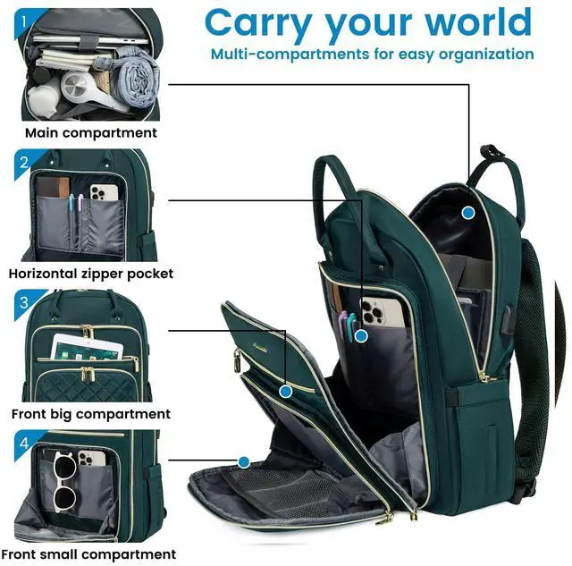 Alt view image 2 of 5 - LOVEVOOK Laptop Backpack for Women, Water Resistant Travel Work Backpacks Purse Stylish College Business Teacher Nurse Computer Bag with USB Charging Port, Fits 17" Laptop