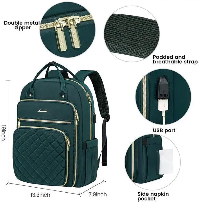 Alt view image 3 of 5 - LOVEVOOK Laptop Backpack for Women, Water Resistant Travel Work Backpacks Purse Stylish College Business Teacher Nurse Computer Bag with USB Charging Port, Fits 17" Laptop