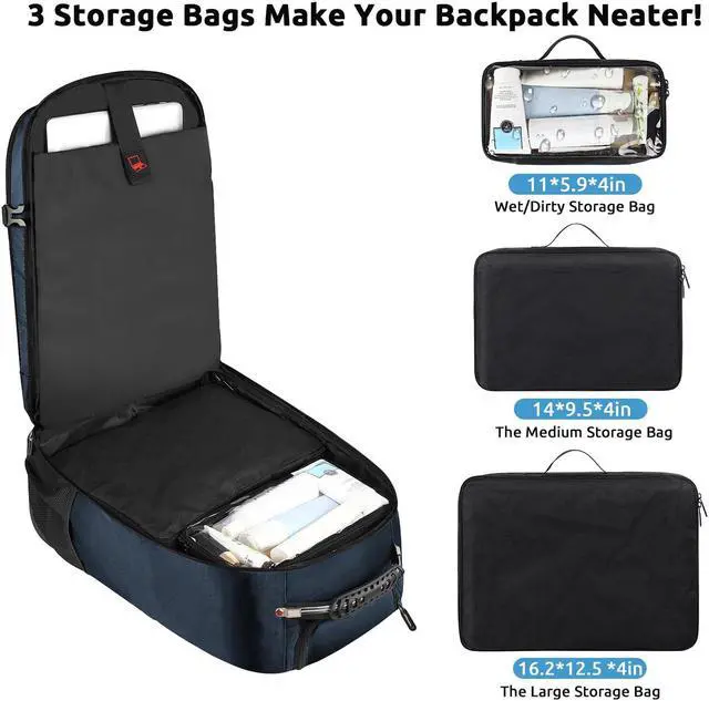 Alt view image 4 of 5 - ZOMFELT Rolling Backpack, Travel Backpack with Wheels, Carry on Backpack with 3 Packing Cubes, 17.3 Inch Wheeled Laptop Backpack for Men Women Adults to Travel Work Business Blue