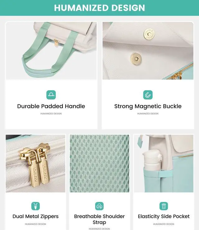 Alt view image 3 of 5 - LOVEVOOK Laptop Backpack for Women, 15.6 Inch Work Laptop Bag with USB Port, Fashion Teacher Nurse Backpack Purse, Waterproof Travel Computer Backpack with Organizer Bag, 2PCS, Beige-Mint Green