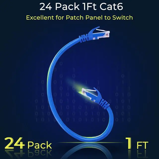 Alt view image 2 of 5 - Rapink Patch Cables Cat6 1ft (48 Pack), Ethernet Patch Cable 10G, Cat 6 Patch Cable for Patch Panel to Switch, Flexiable Cat 6 Ethernet Cable with Gold Plated Blue
