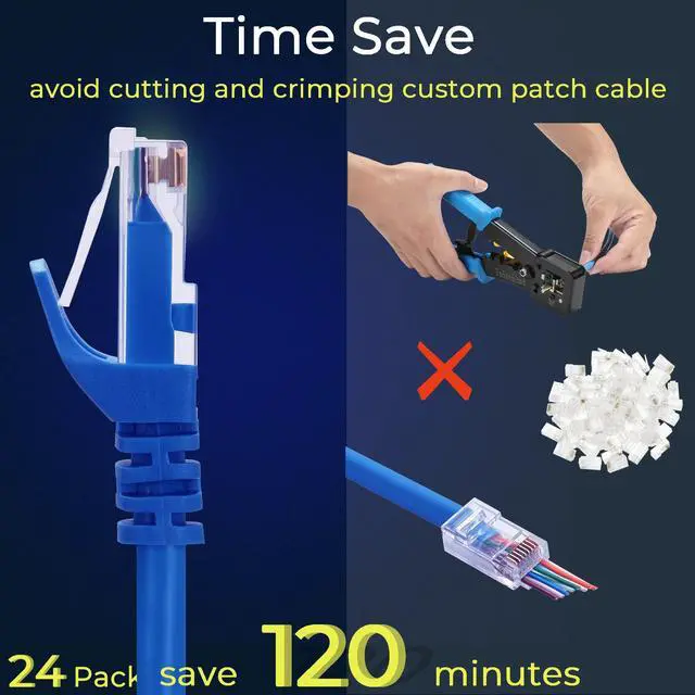 Alt view image 3 of 5 - Rapink Patch Cables Cat6 1ft (48 Pack), Ethernet Patch Cable 10G, Cat 6 Patch Cable for Patch Panel to Switch, Flexiable Cat 6 Ethernet Cable with Gold Plated Blue