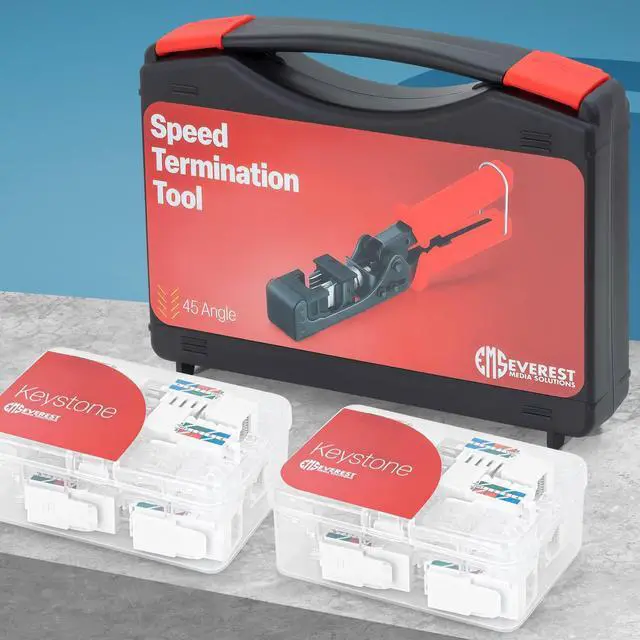Alt view image 2 of 5 - Everest easyJACK - 45° Angled Speed Termination Keystone Tool Set - with 20-Pack of RJ45 Cat6A Keystone Jacks in White (Slim Profile Design) - Time Saver Network Punch Down Tool Cat6A