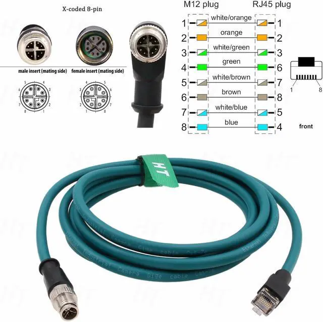 Alt view image 3 of 5 - HangTon Ethernet Network Cable for Cognex Basler Datalogic Keyence Sick Baumer Microscan Camera Sensor Reader, M12 8 Pin X-Coded Male to RJ45 CAT7e High Speed 50M