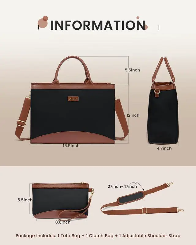 Alt view image 4 of 5 - LOVEVOOK Laptop Tote Bag for Women 15.6 Inch Large Capacity Work Bag with Clutch Purse for Teacher, Canvas Computer Bag for Business fits Office College Travel Black & Brown