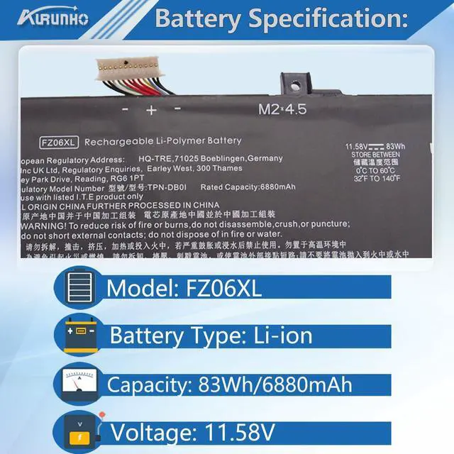Alt view image 2 of 5 - AURUNHO FZ06XL M48025-005 Laptop Battery Replacement for HP Envy 16-H 16-H0000 Spectre x360 16-F 16-F1000 16t-F000 Spectre x360 2-in-1 16-F1075NG 16-F0035NR Series FZ06083XL M47636-2D1 83Wh 6-Cell